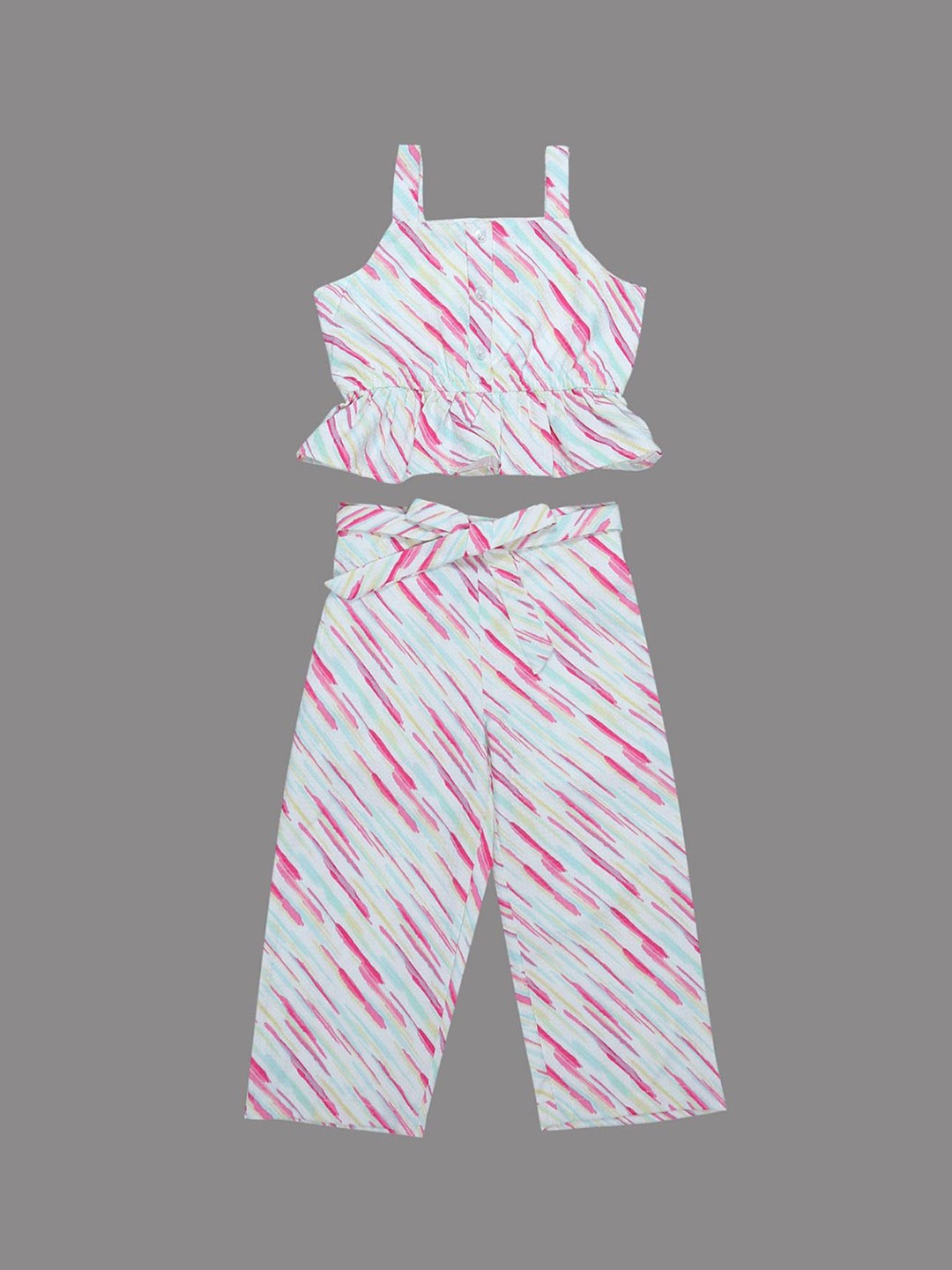 

Doodle Girls Abstract Printed Shoulder Straps Top With Trousers, Off white