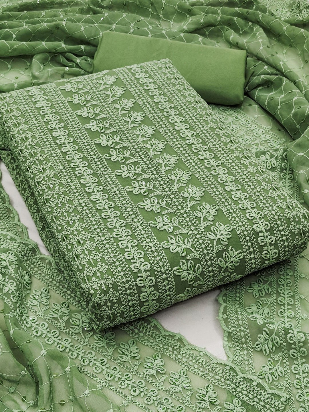 

Rangtulika Ethnics Embroidered Unstitched Dress Material, Green