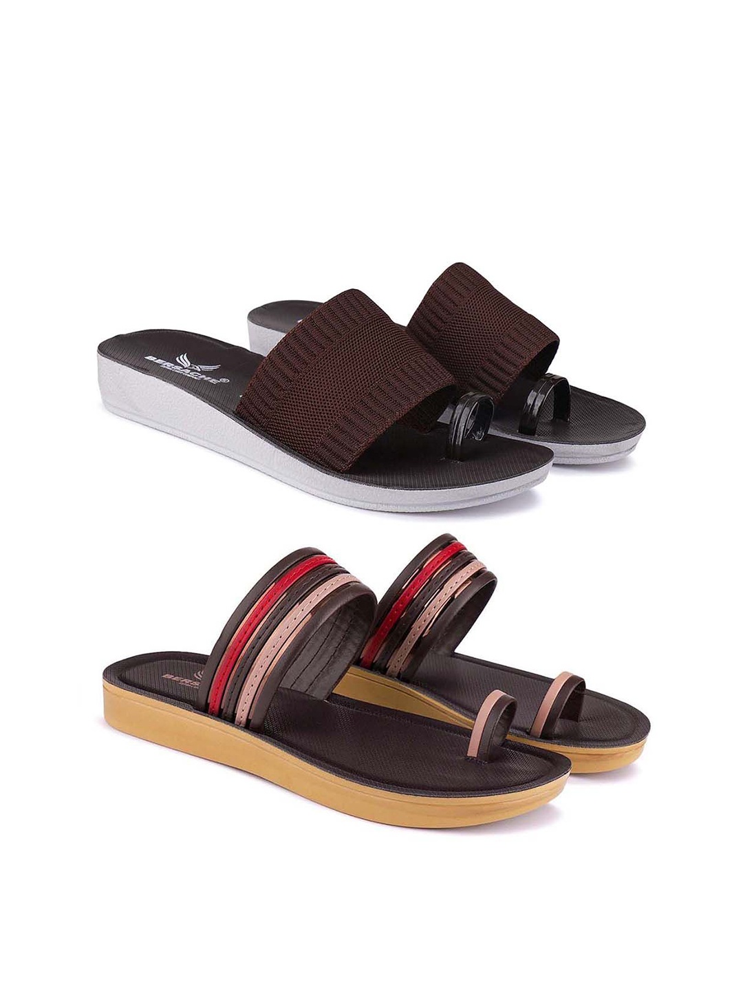 

BERSACHE Set Of 2 One Toe Flats, Brown