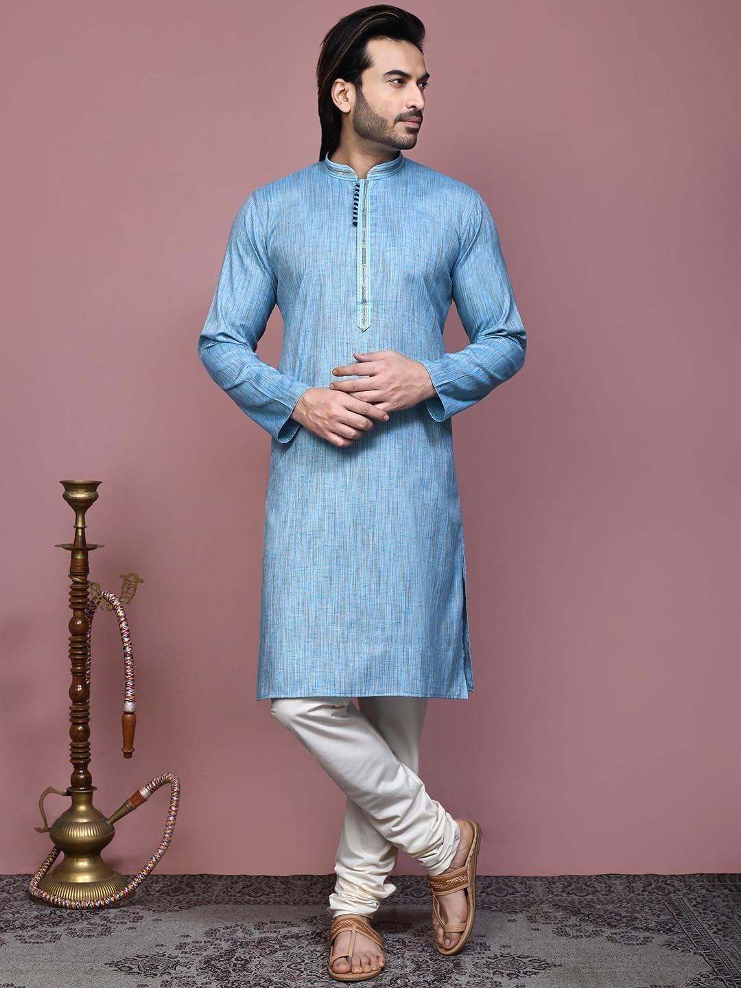 

RANAK Men Regular Kurta with Pyjamas, Blue