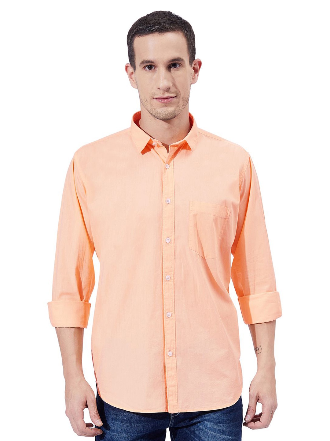 

Ben Martin Men Standard Slim Fit Opaque Casual Shirt, Peach