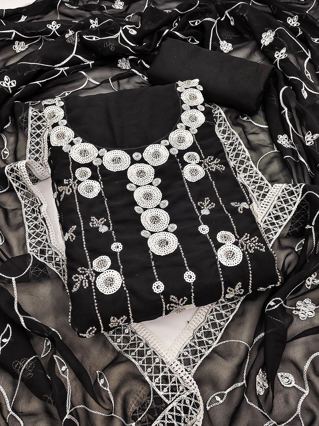 

Rangtulika Ethnics Embroidered Unstitched Dress Material, Black