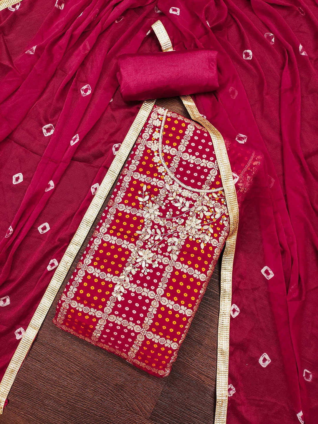

MANVAA Embellished Unstitched Dress Material, Pink