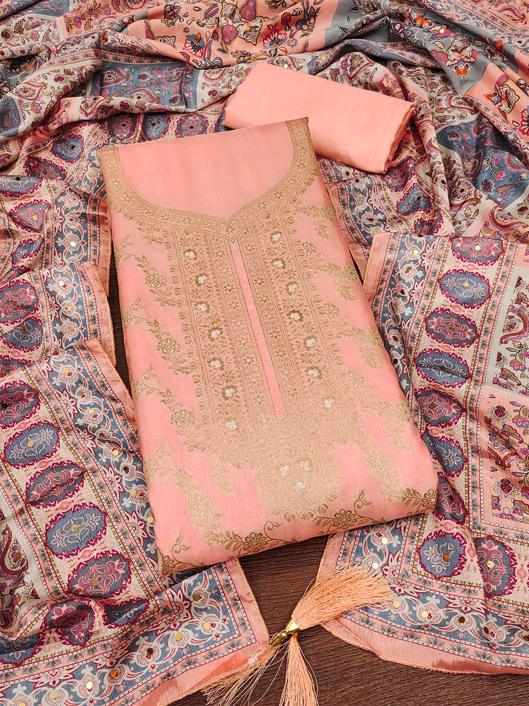 

SAINOOR Semi-Stitched Dress Material, Peach