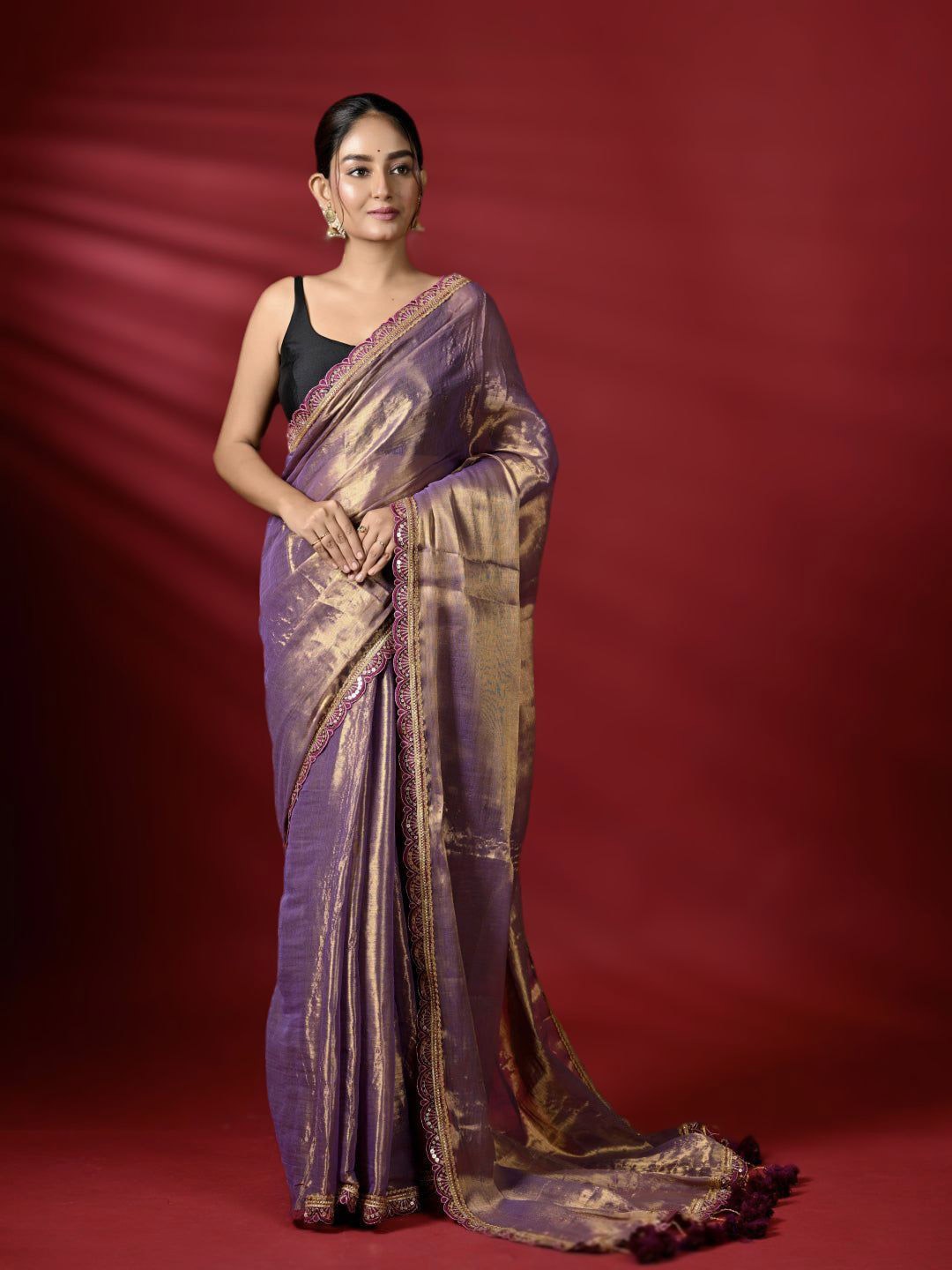 

Ruuprekha Sequinned Tissue Tussar Saree, Rust