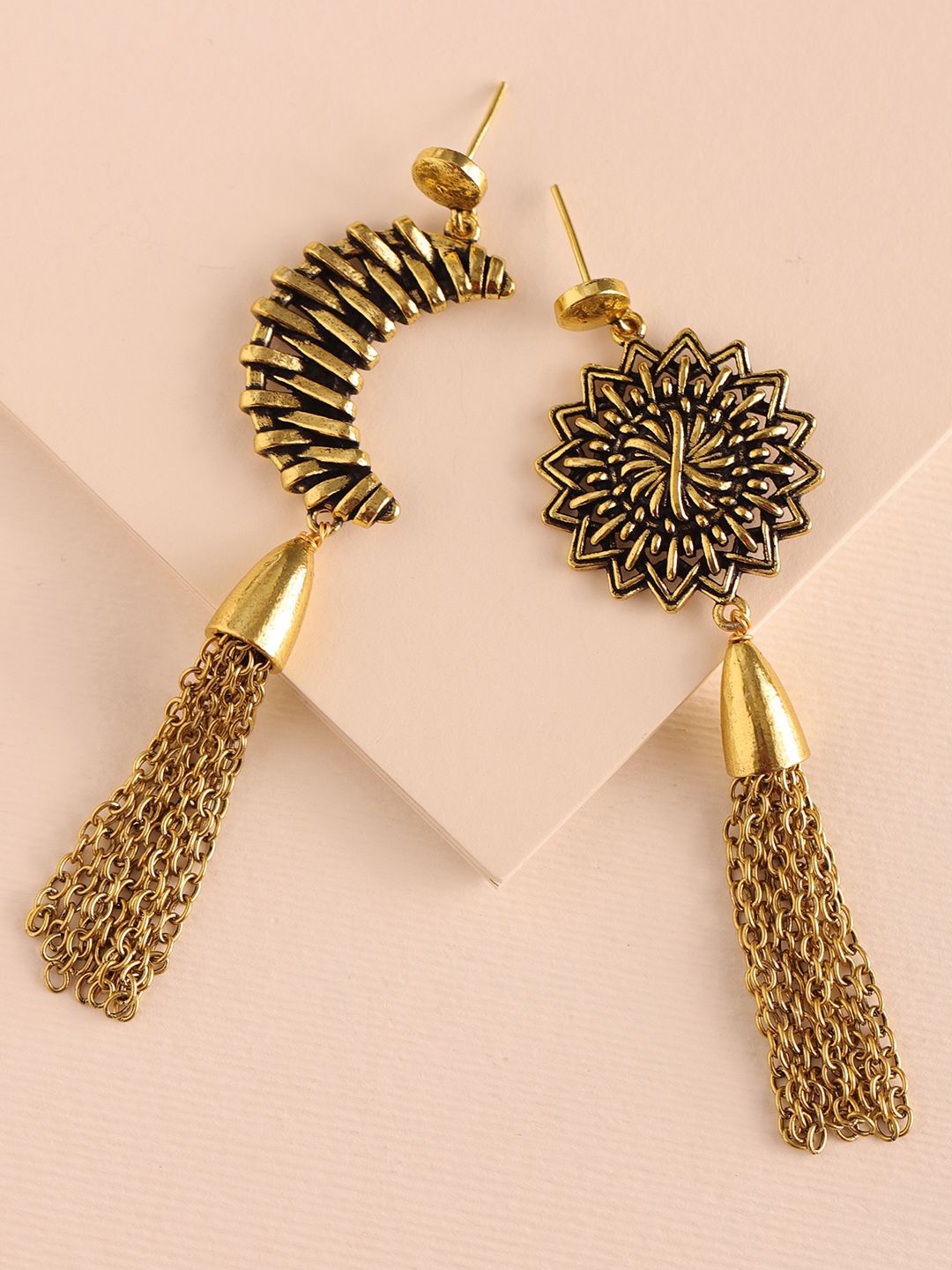 

Voylla Gold-Plated Contemporary Mismatched Dangler Drop Earrings