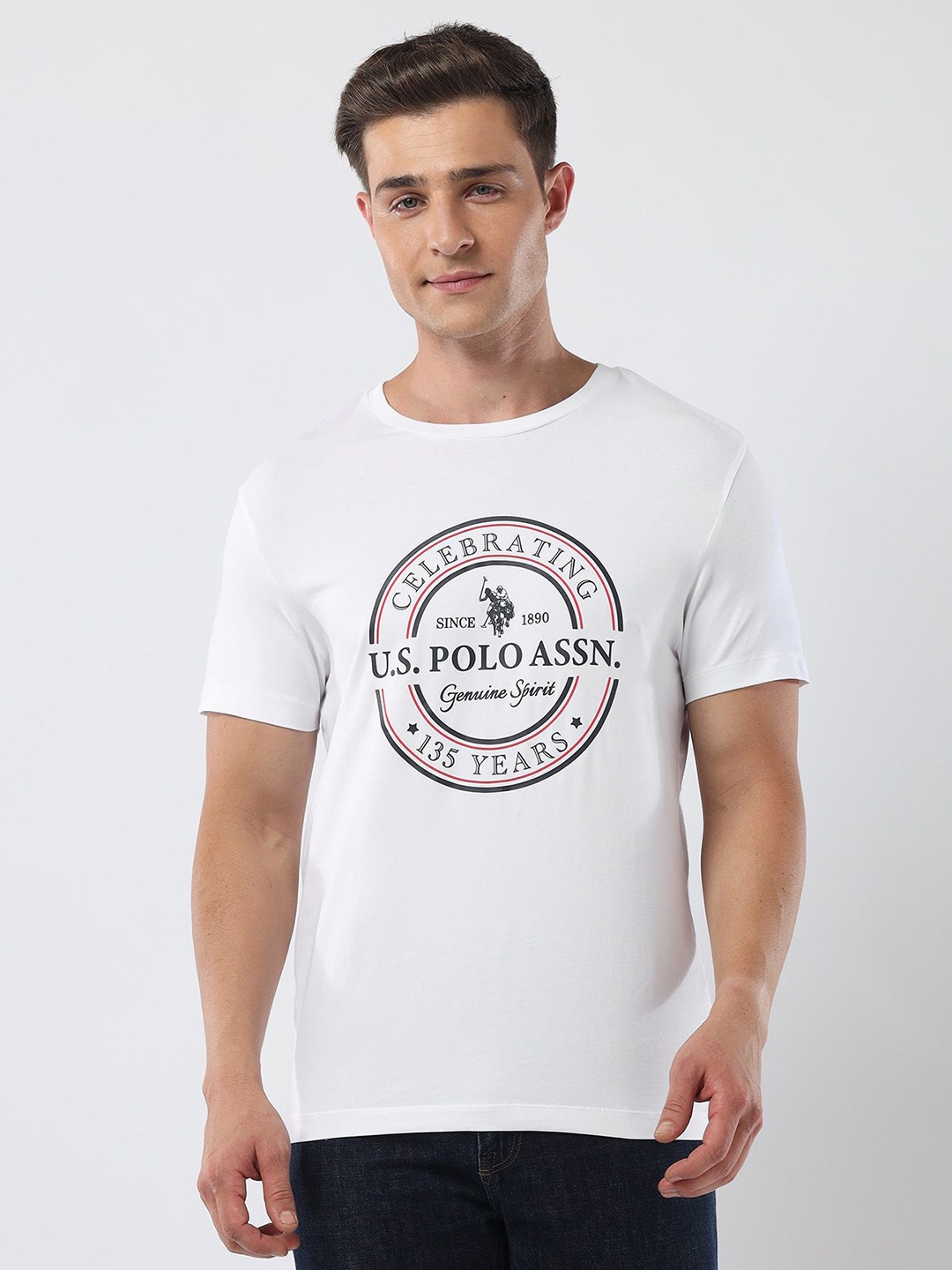 

U.S. Polo Assn. Men Typography Printed Round Neck Cotton Slim Fit T-shirt, White