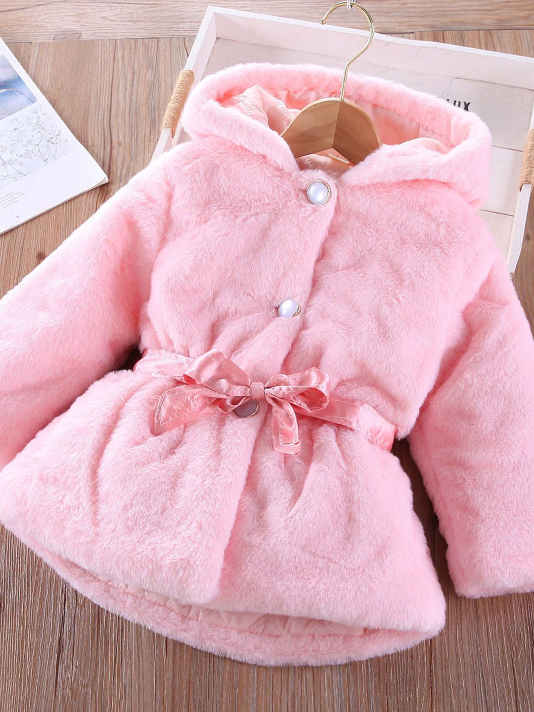 

Xsole Girls Bow-Detail Hooded Overcoat, Pink