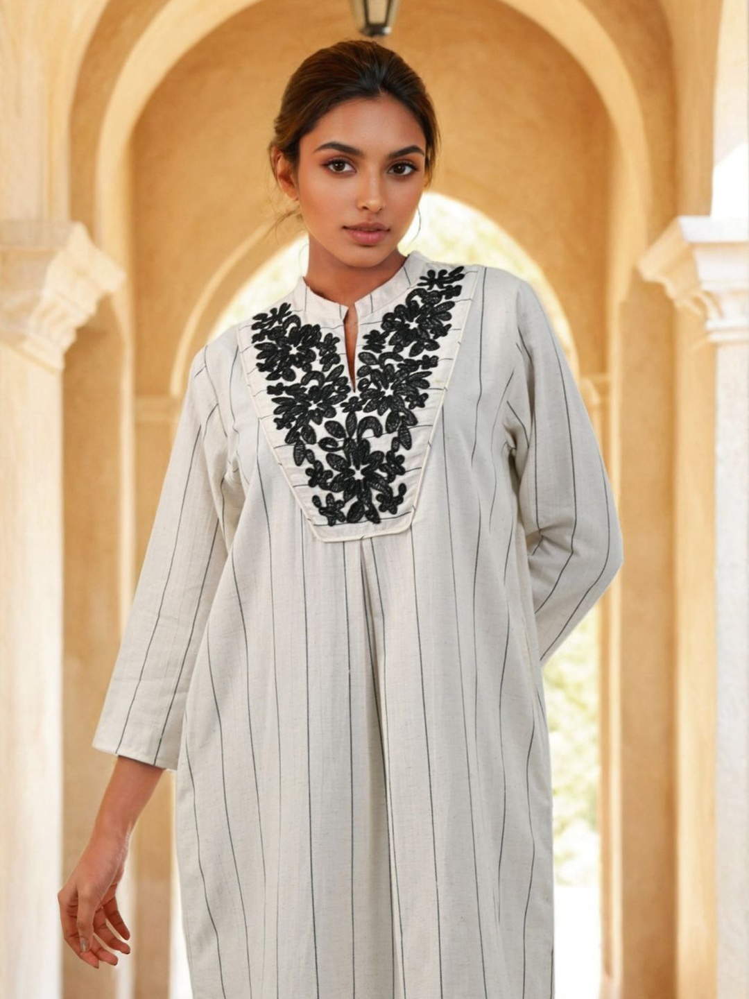 

Zolo Label Women Embroidered Cotton Flex Dress, Off white