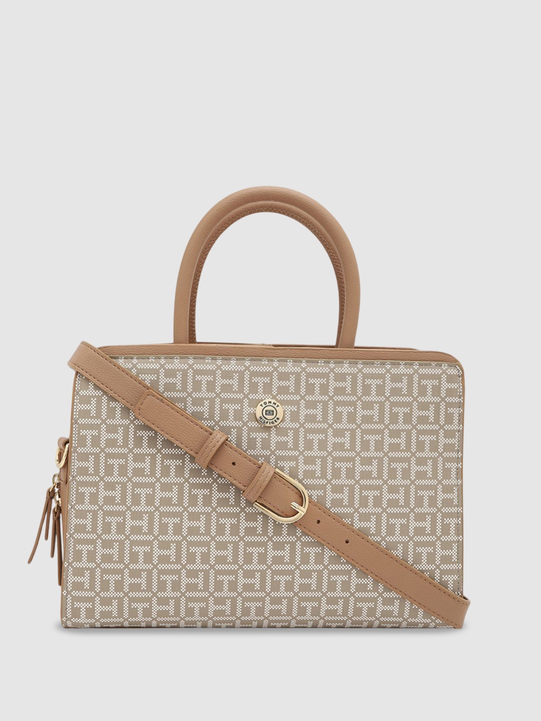

Tommy Hilfiger Printed PU Structured Handheld Bag, Beige