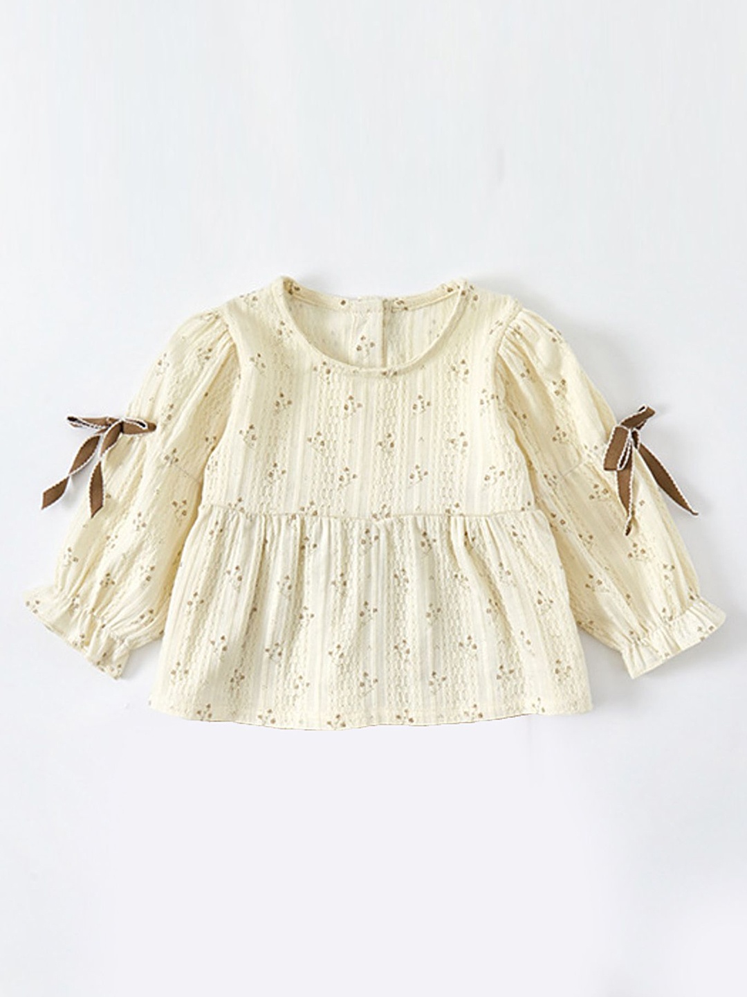 

LULU & SKY Floral Print Bell Sleeve Cotton Top, Beige