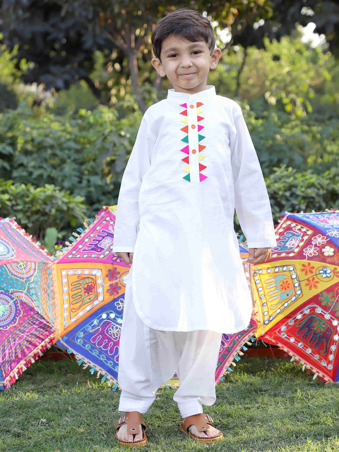 

EthIndia Boys Pure Cotton Straight Kurta with Salwar, White