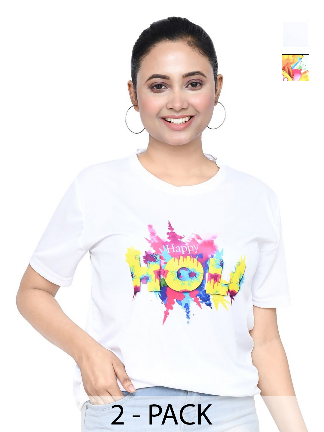 

RAPL Women 2 Printed Applique T-shirt, White