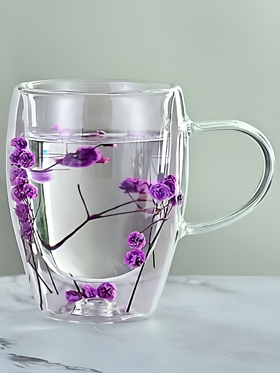 

BonZeaL Pink Floral Borosilicate Glass Transparent Finish Quill Floral Mug 300 ml