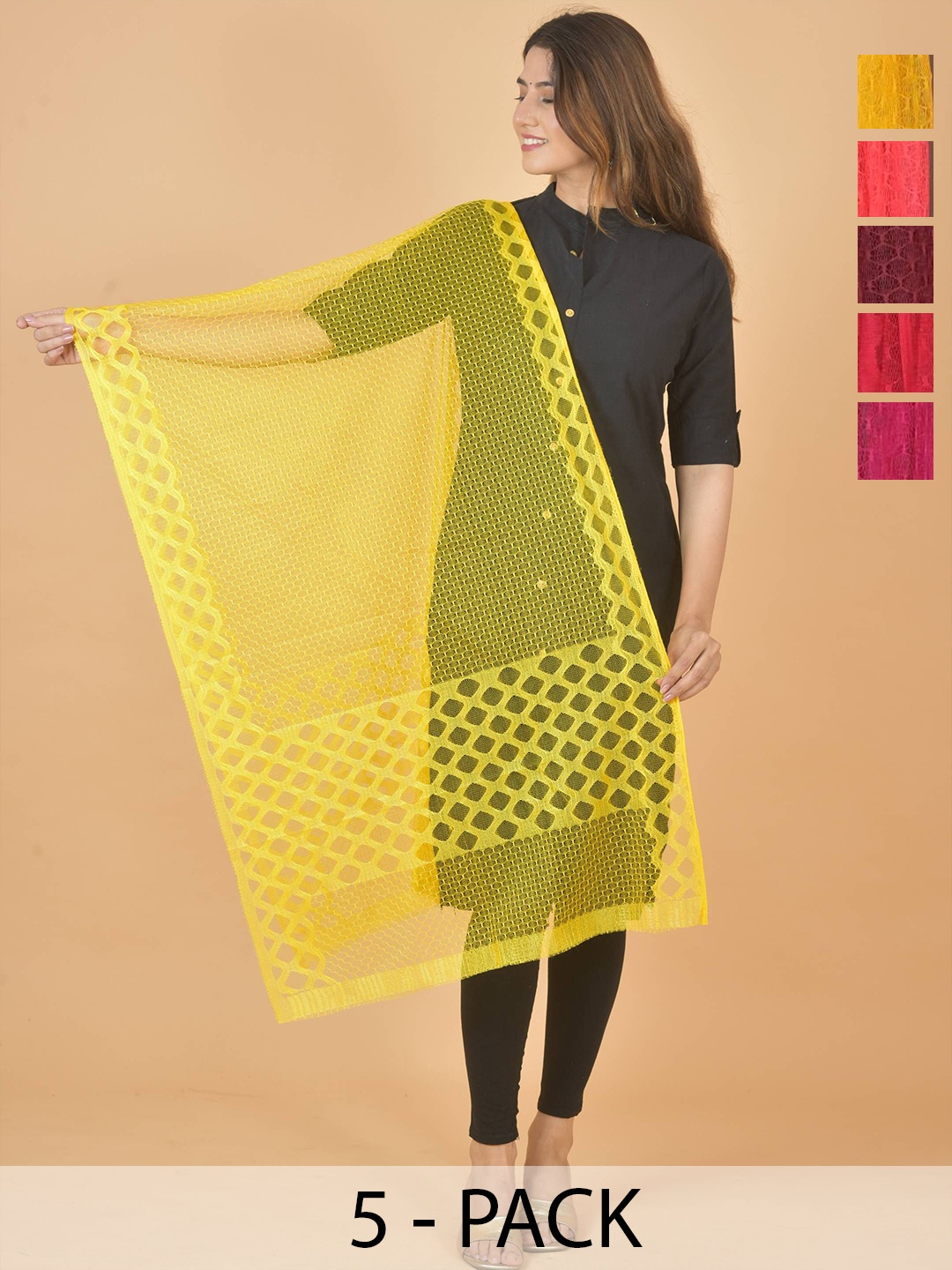 

LA FEMINAE Selection Of 5 Geometric Woven Design Dupatta, Yellow
