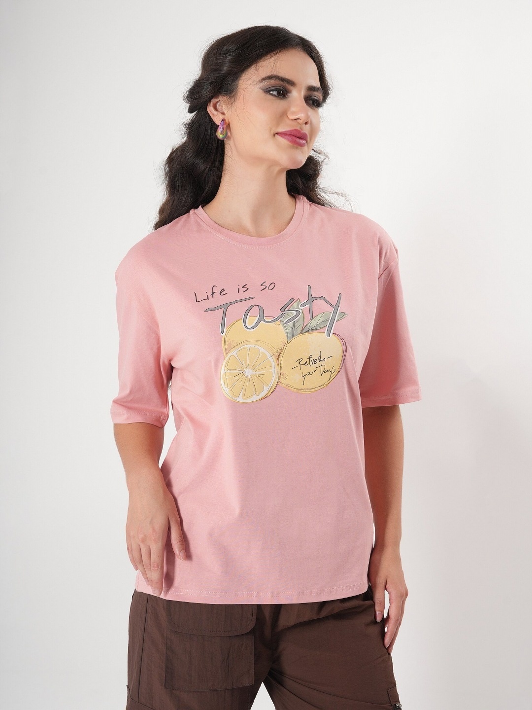 

clobug Women Typography Printed Applique T-shirt, Pink