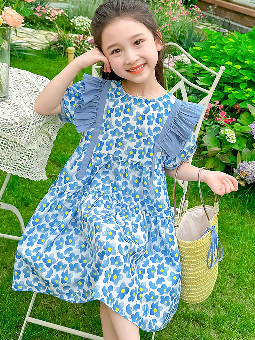 

LULU & SKY Floral Print A-Line Dress, Blue