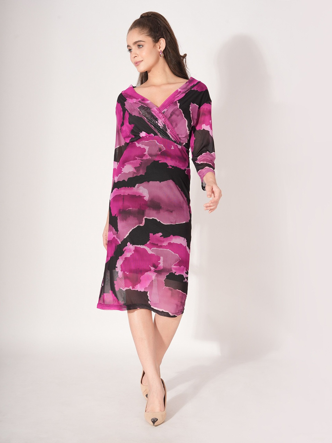 

clobug Print Net A-Line Dress, Pink