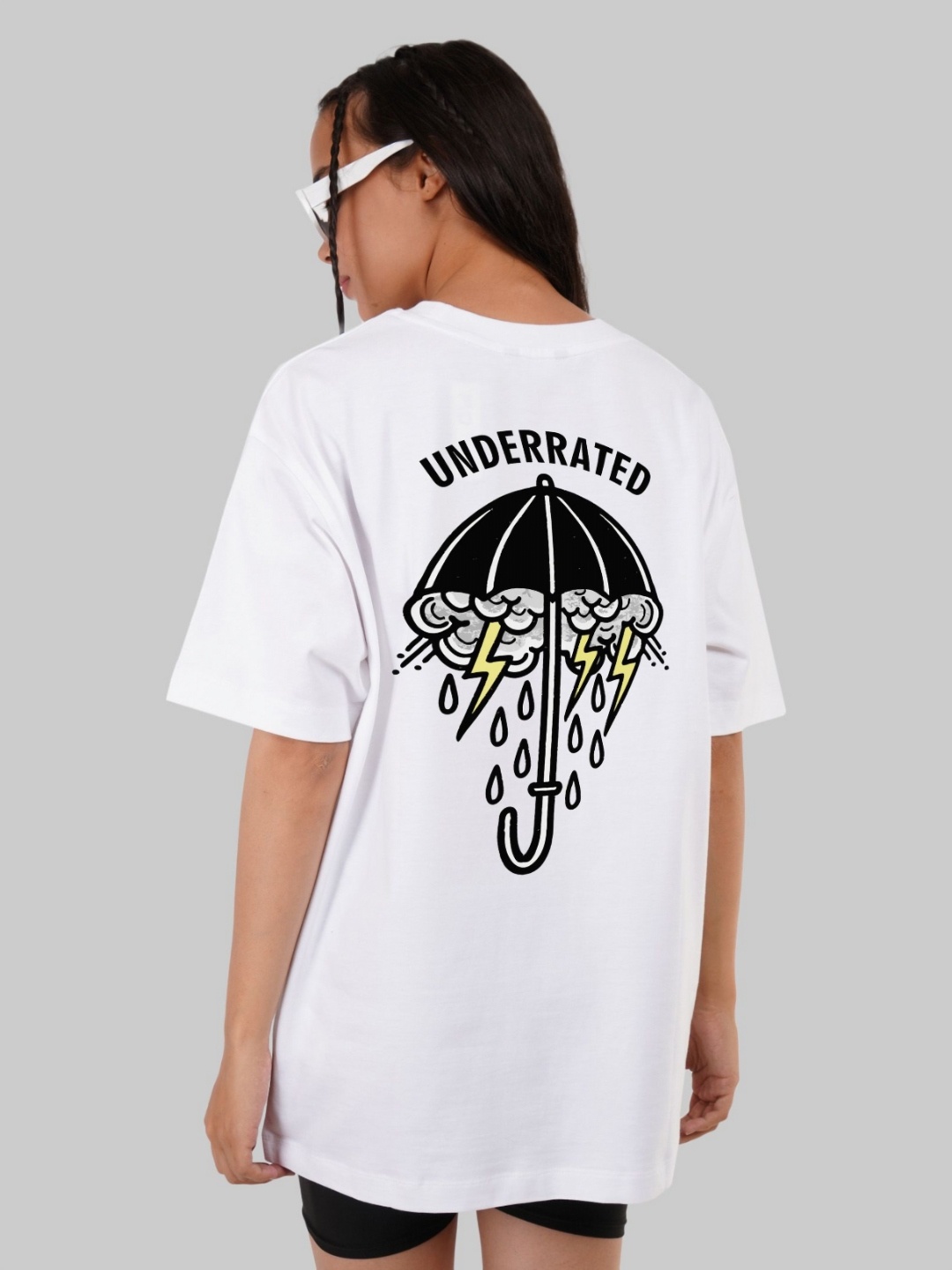 

Underrated Club Women Bio Finish Graphic Printed Round Neck Cotton Oversized T-shirt, White