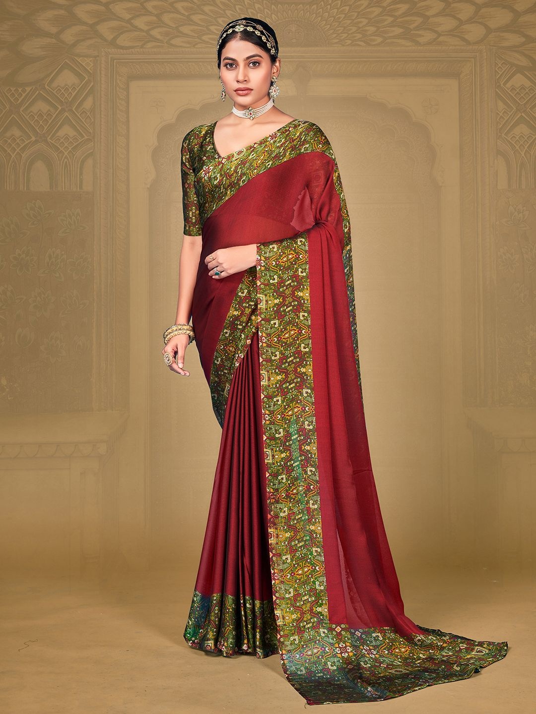 

Mitera Poly Chiffon Saree, Maroon