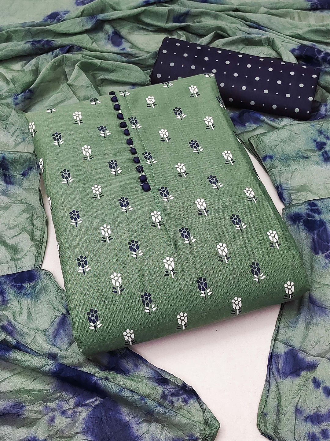 

SAINOOR Floral Printed Unstitched Dress Material, Green