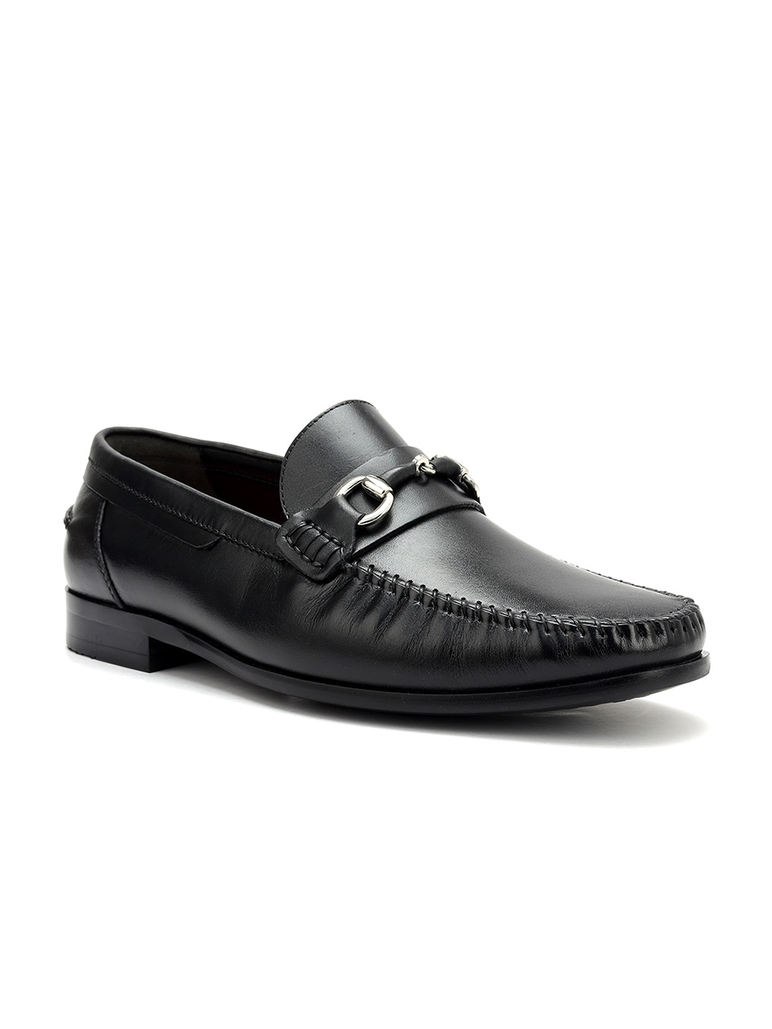 

ROSSO BRUNELLO Men Leather Round Toe Formal Loafers, Black
