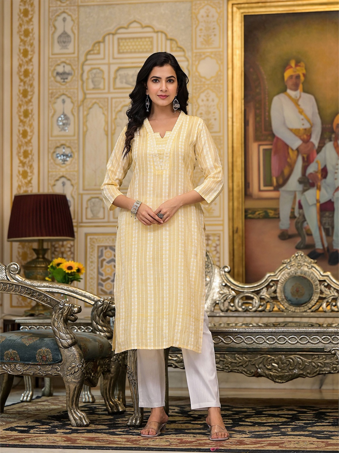 

The Hope Printed Pure Cotton Kurta With Trousers, Yellow