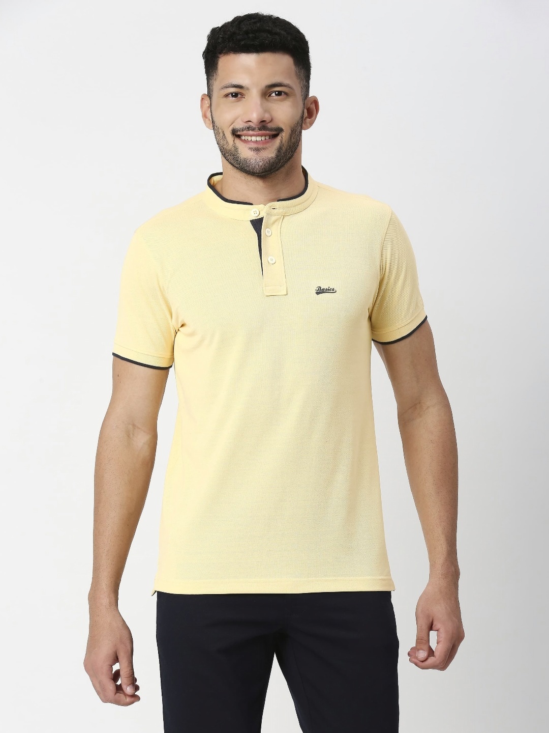 

Basics Men Polo Collar Pockets Slim Fit T-shirt, Yellow