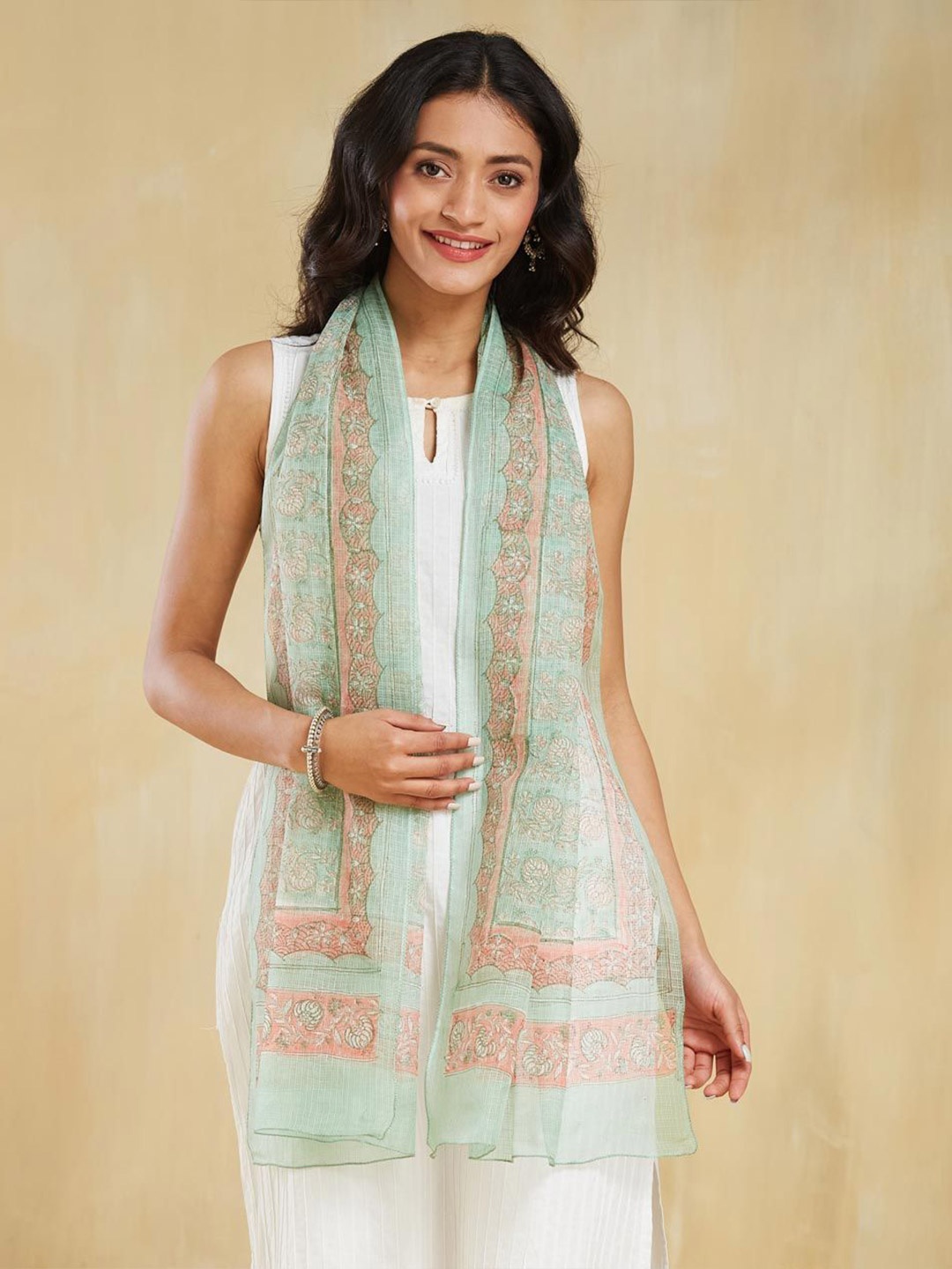 

Fabindia Women Printed Stole, Green