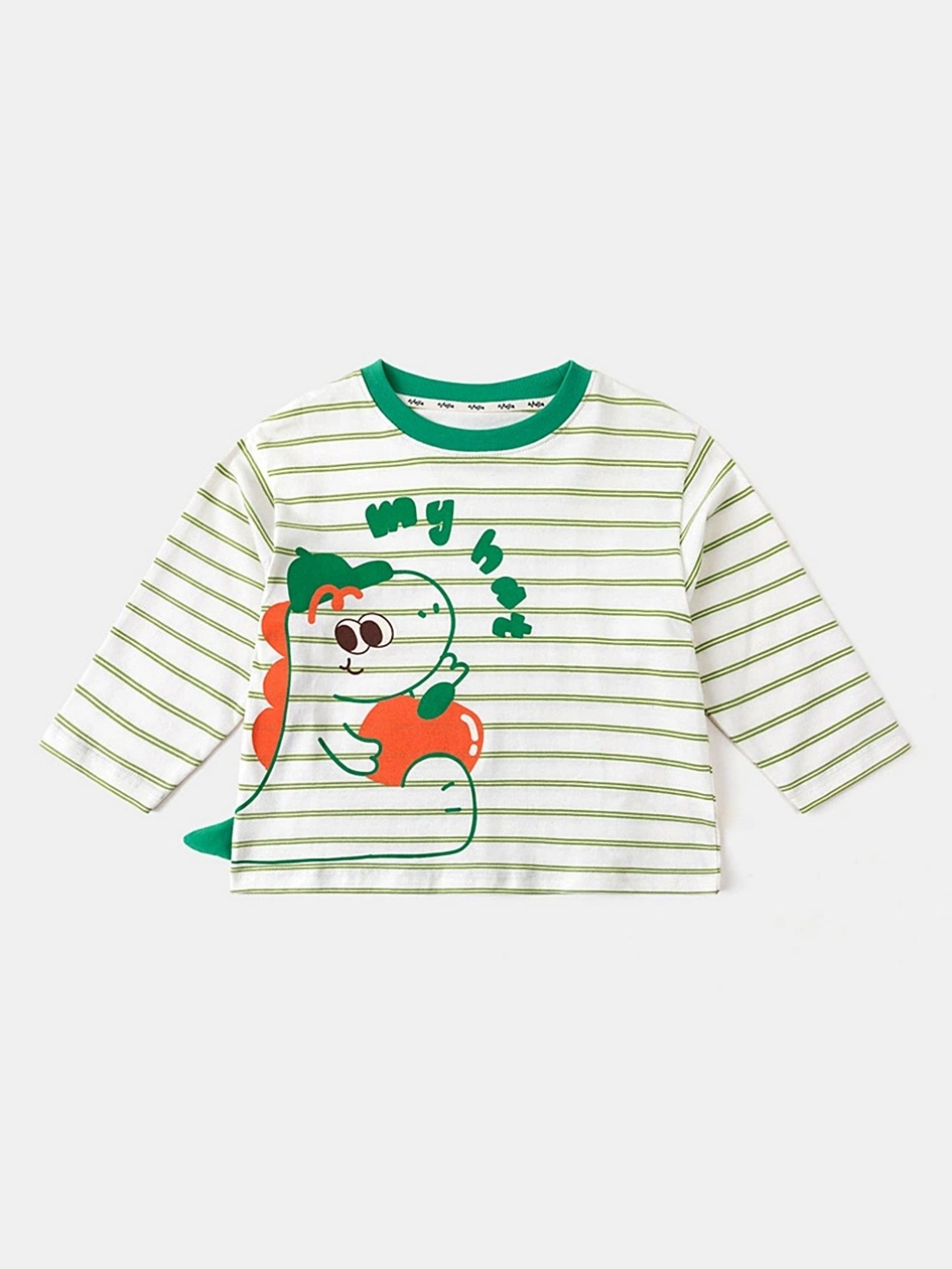

LULU & SKY Girls Striped Round Neck Cotton T-shirt, Green
