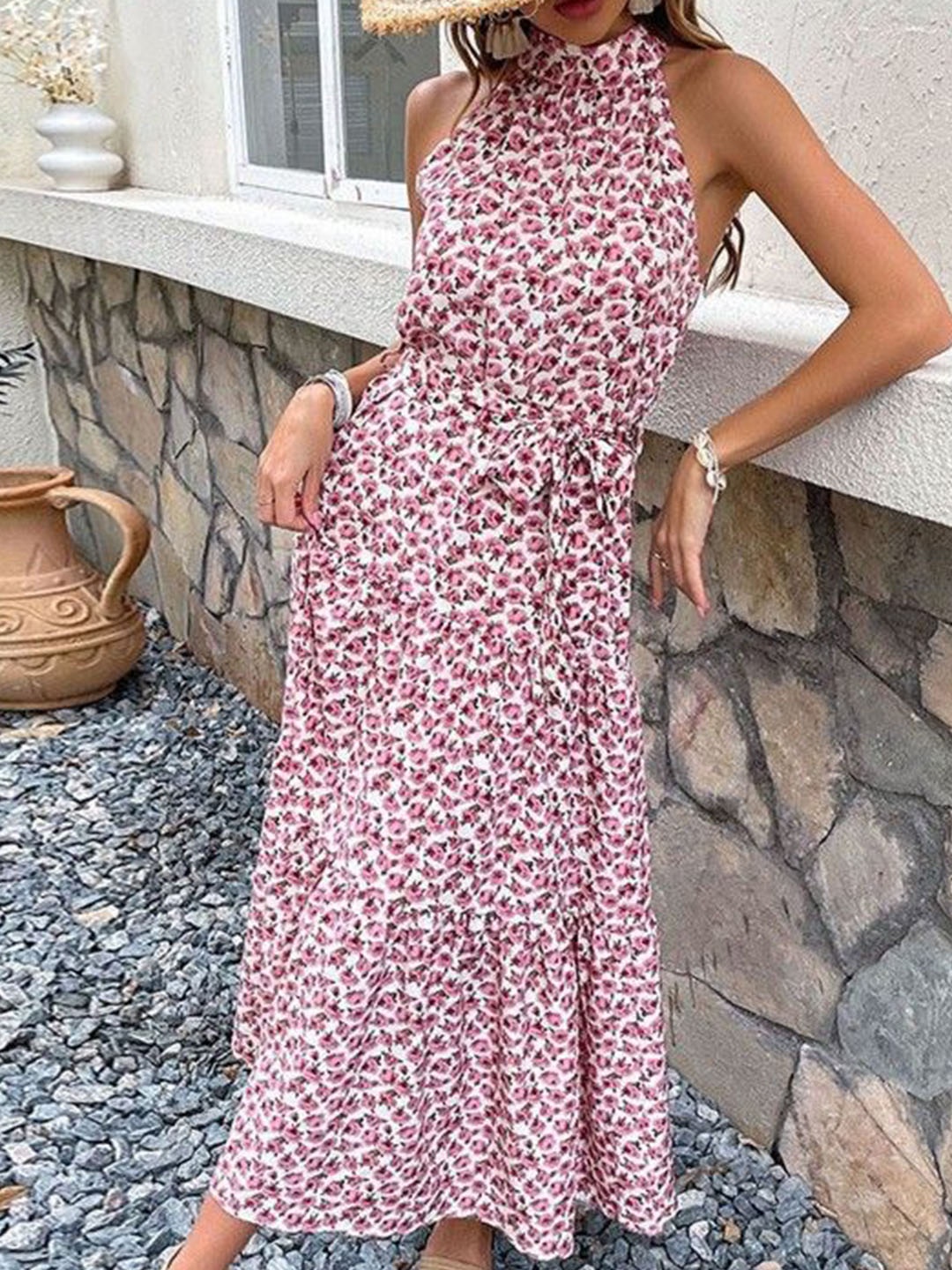 

HERE&NOW Floral Print Fit & Flare Midi Dress, Pink
