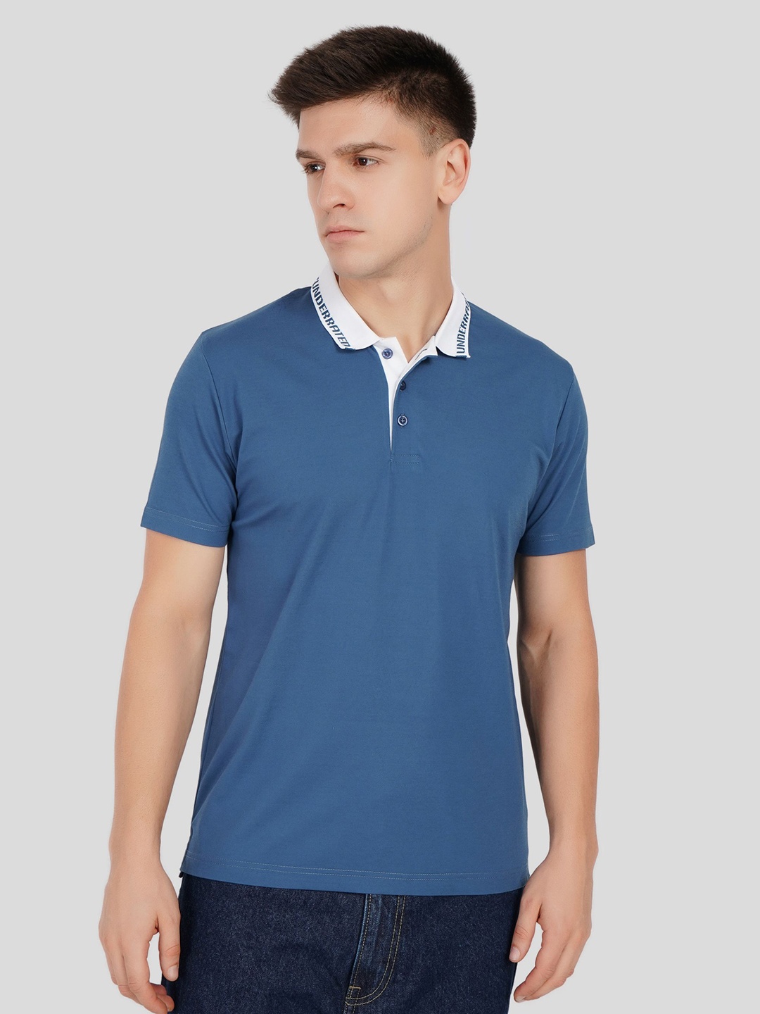 

Underrated Club Men Solid Polo Collar T-shirt, Blue