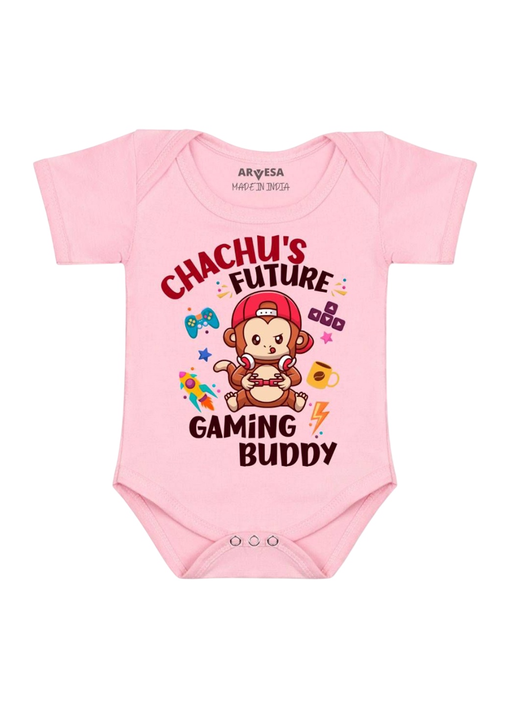 

Arvesa Chachu Future Gaming Buddy Printed Romper, Pink