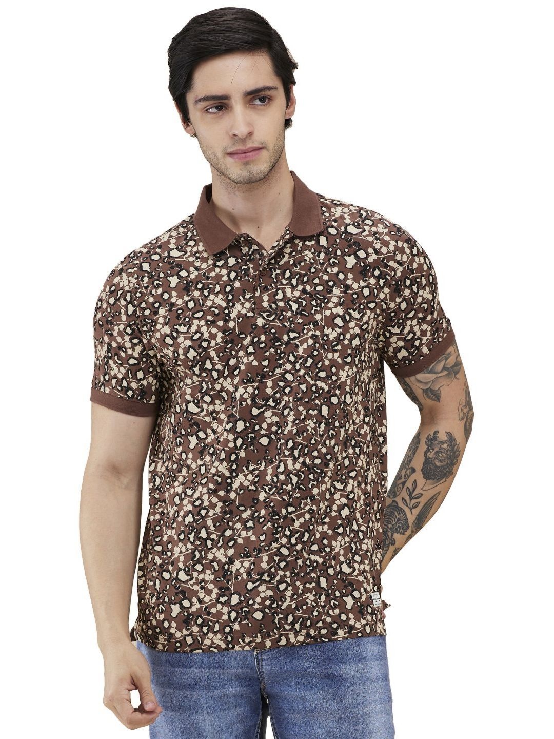 

Being Human Men Abstract Printed Polo Collar T-shirt, Brown