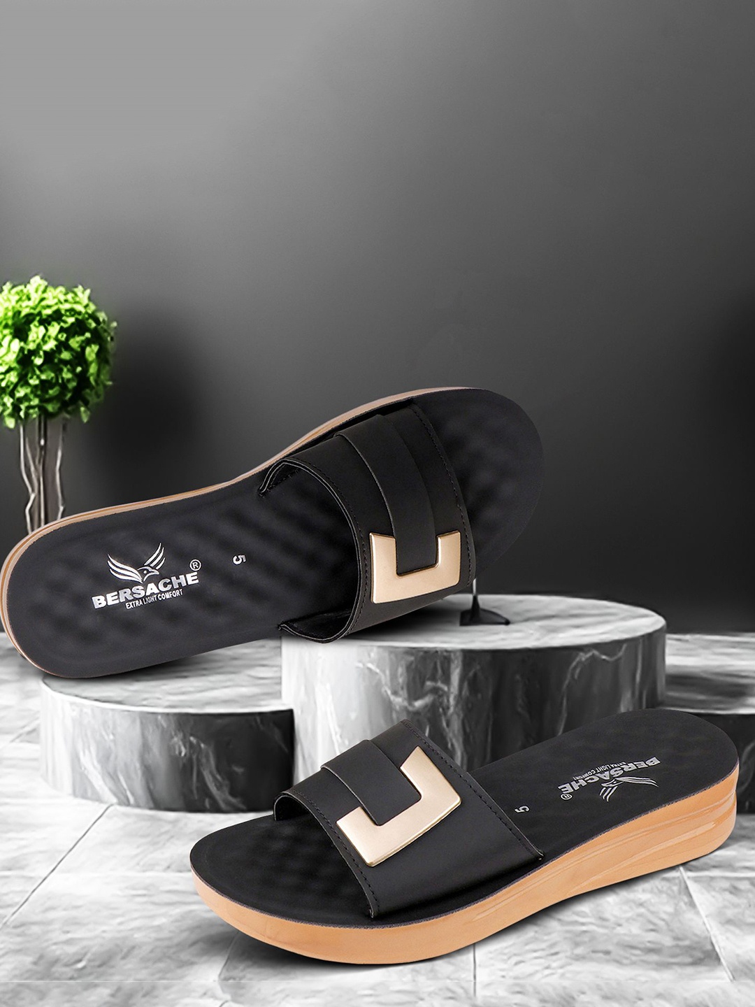 

BERSACHE 2Pcs Women Casual Open Toe & One Toe Flats, Black