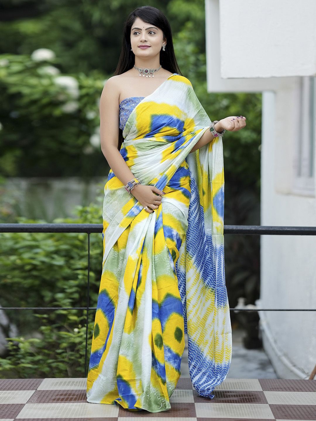 

Mitera Bagru Saree, Blue