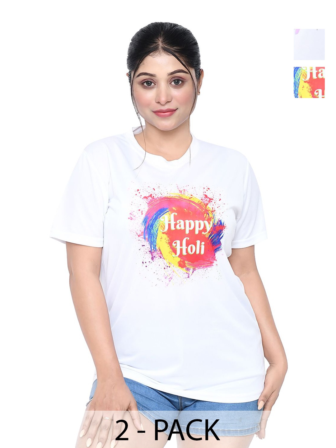 

RAPL Women 2 Printed Applique T-shirt, White