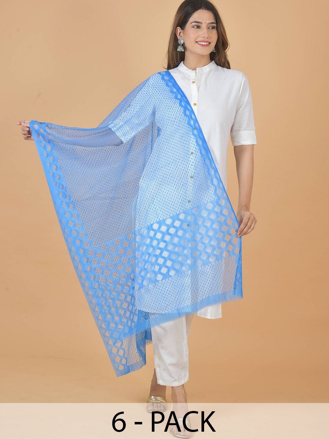

LA FEMINAE Selection Of 6 Geometric Woven Design Dupatta, Blue