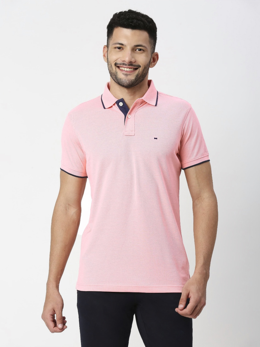 

Basics Men Polo Collar Pockets Slim Fit T-shirt, Pink