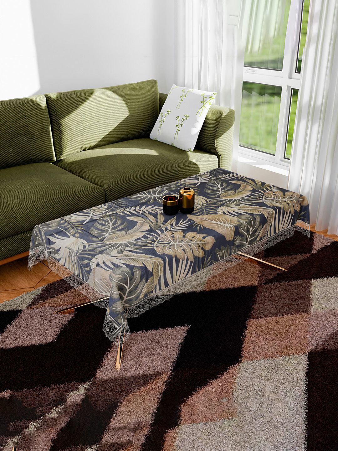 

Kuber Industries Blue & Brown Floral Printed Anti-Skid 4-Seater Table Cover