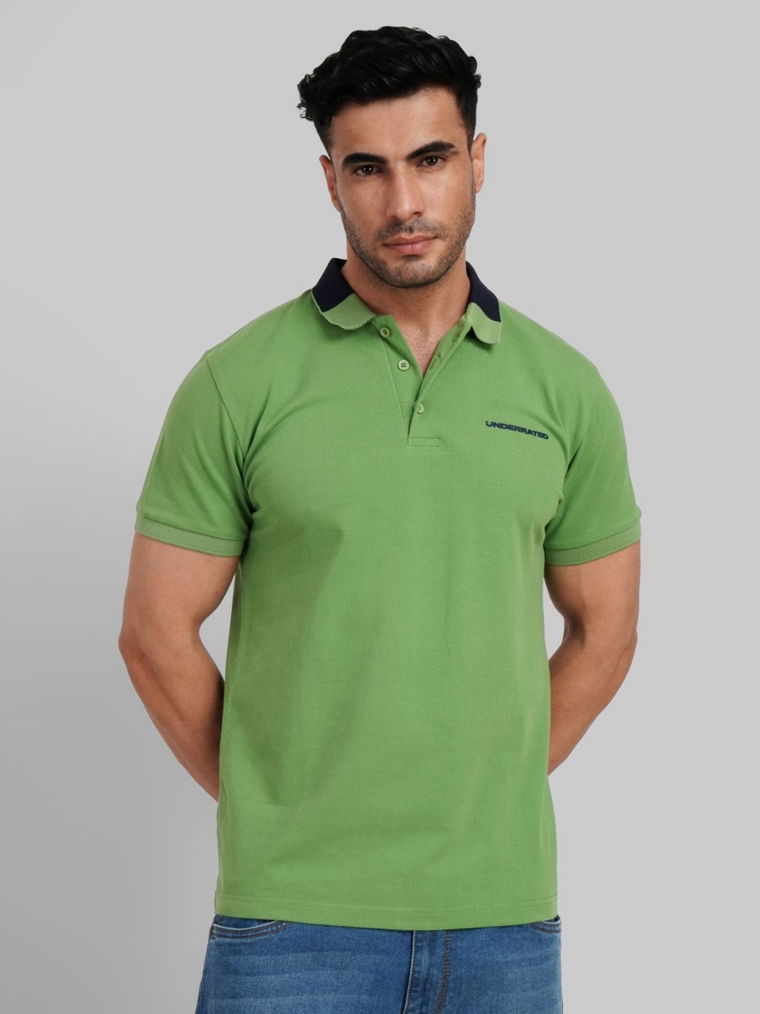 

Underrated Club Men Polo Collar T-Shirt, Green