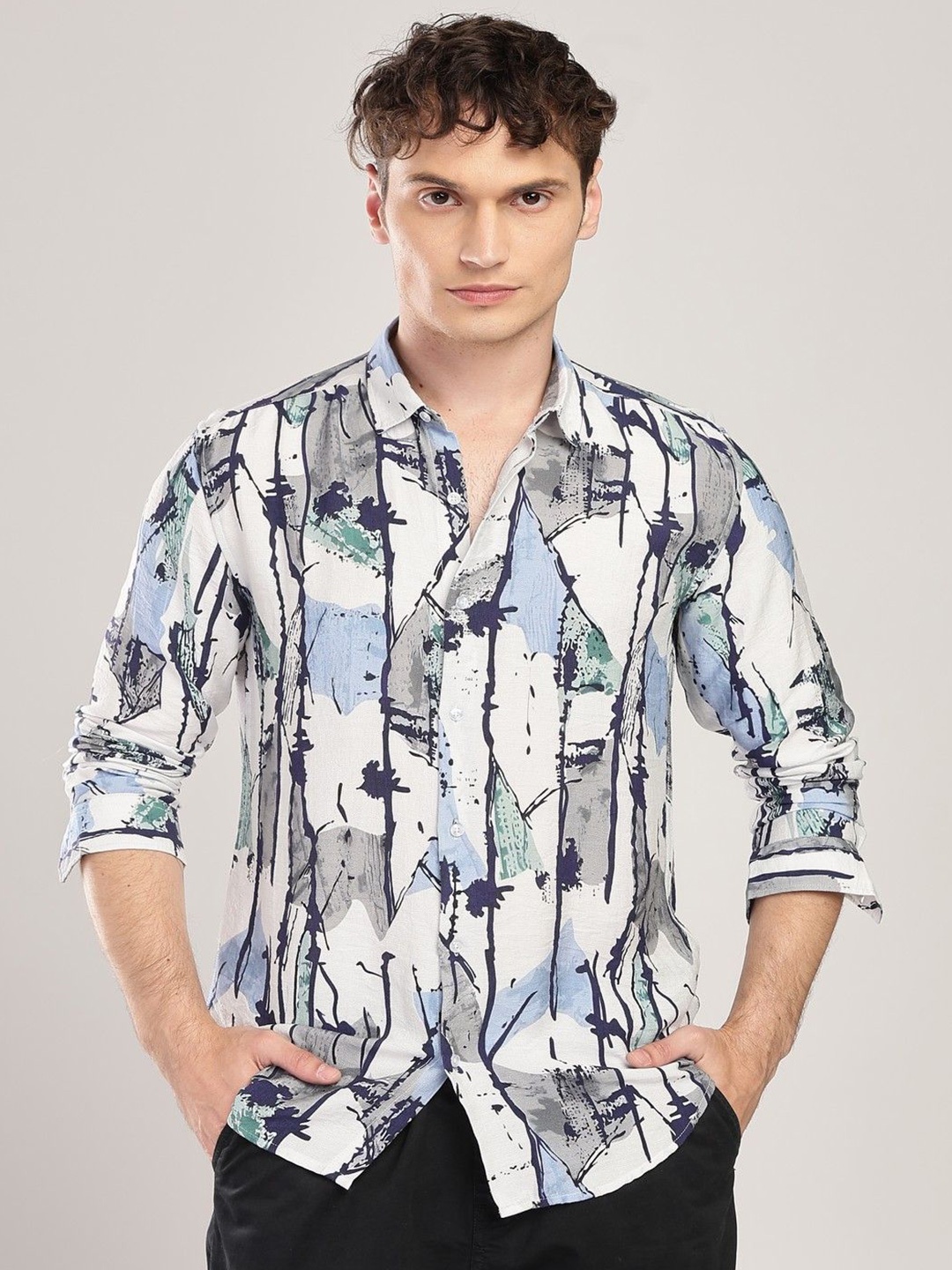 

THE BEETEL HOUSE Men Nylon Abstract Print Regular Slim Fit Casual Shirt, Blue
