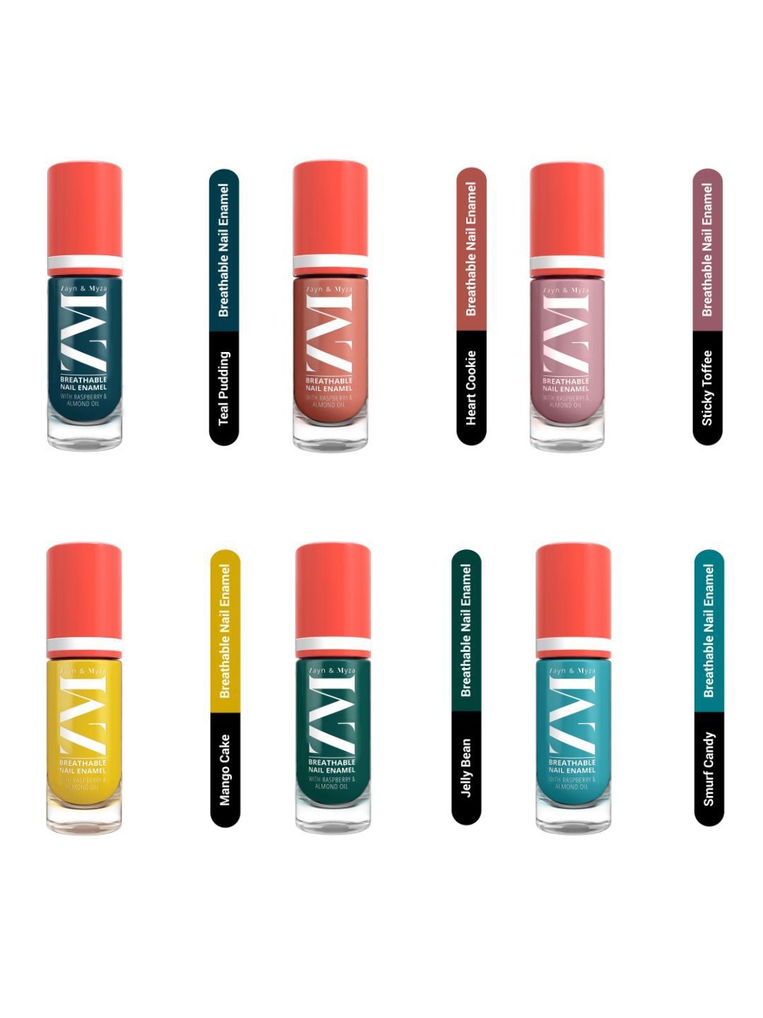 

ZM Zayn & Myza Set Of 6 Breathable Nail Enamel With Raspberry & Almond Oil - 6 ml Each, Turquoise blue