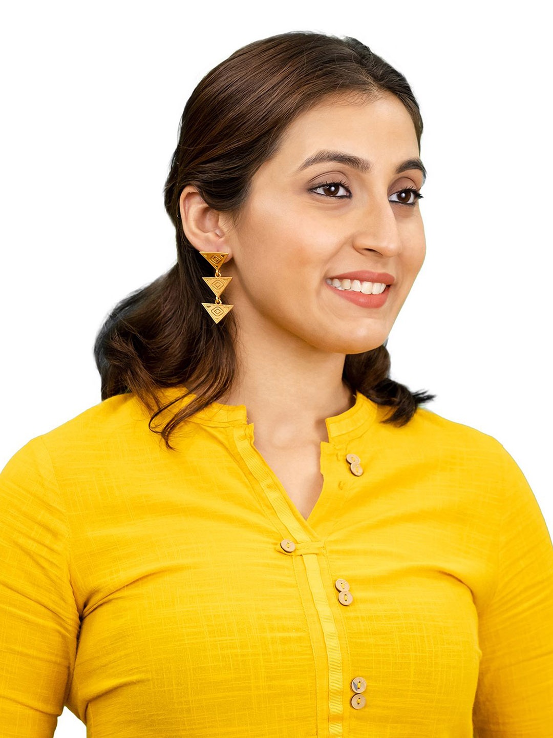 

Shining Jewel - By Shivansh Gold-Plated Triangular Shaped Drop Earrings