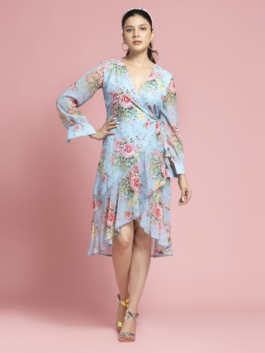 

CORSICA Floral Print Georgette A-Line Dress, Blue