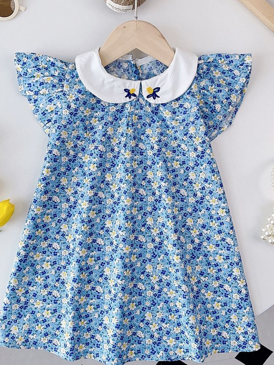 

LULU & SKY Floral Print Flutter Sleeve A-Line Dress, Blue