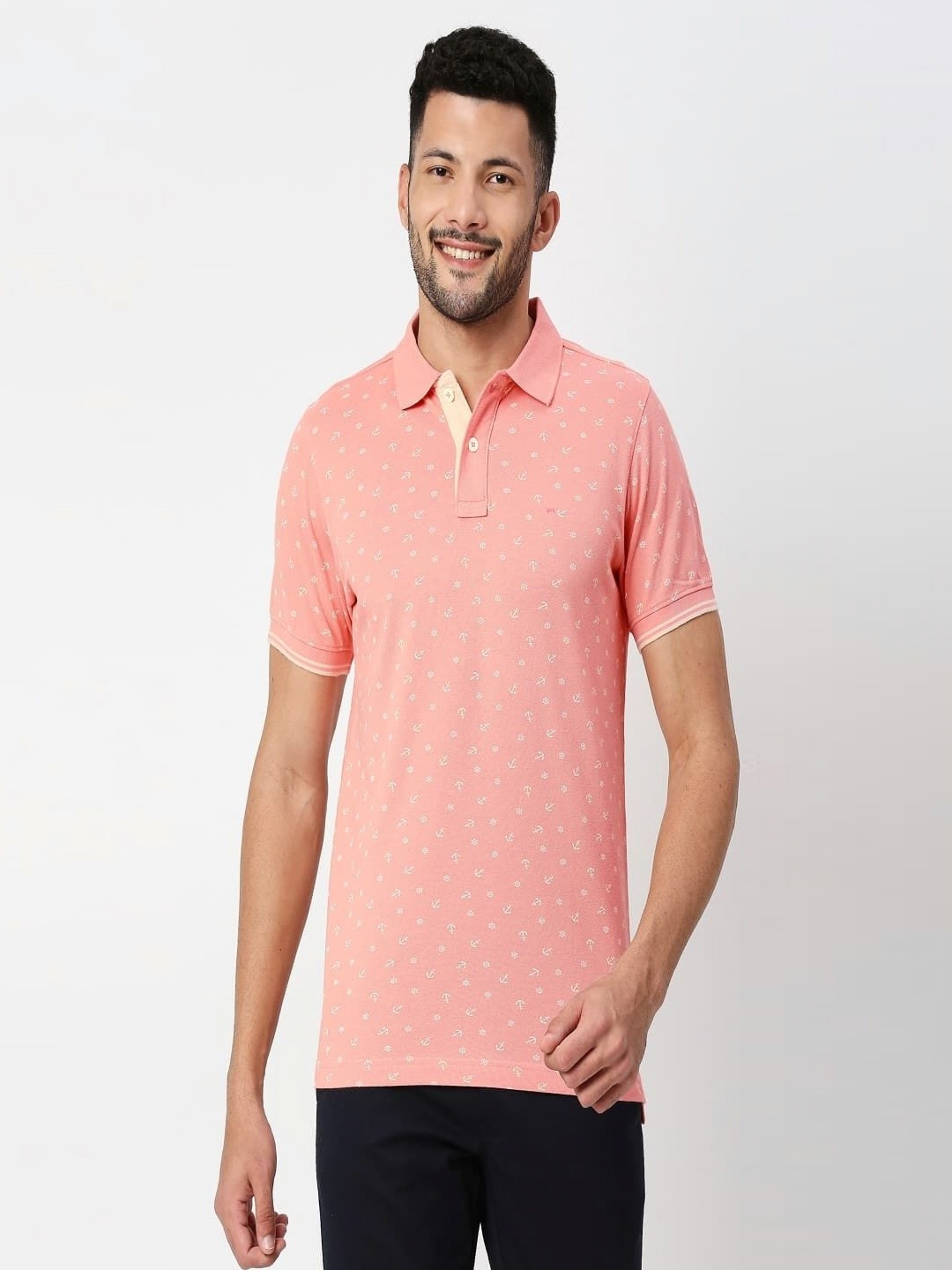 

Basics Men Polo Collar Extended Sleeves Pockets Slim Fit T-shirt, Pink