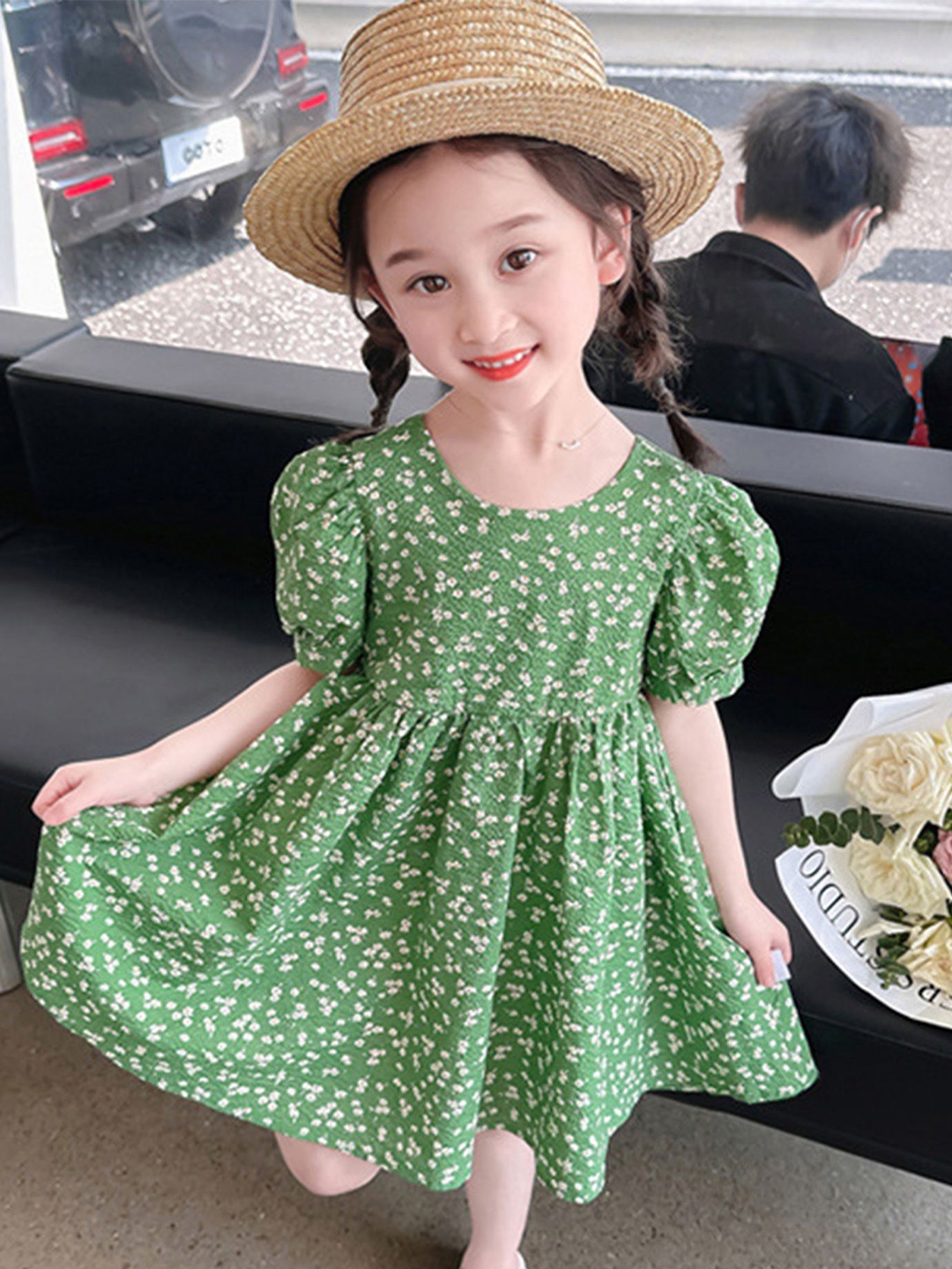 

LULU & SKY Floral Print A-Line Dress, Green