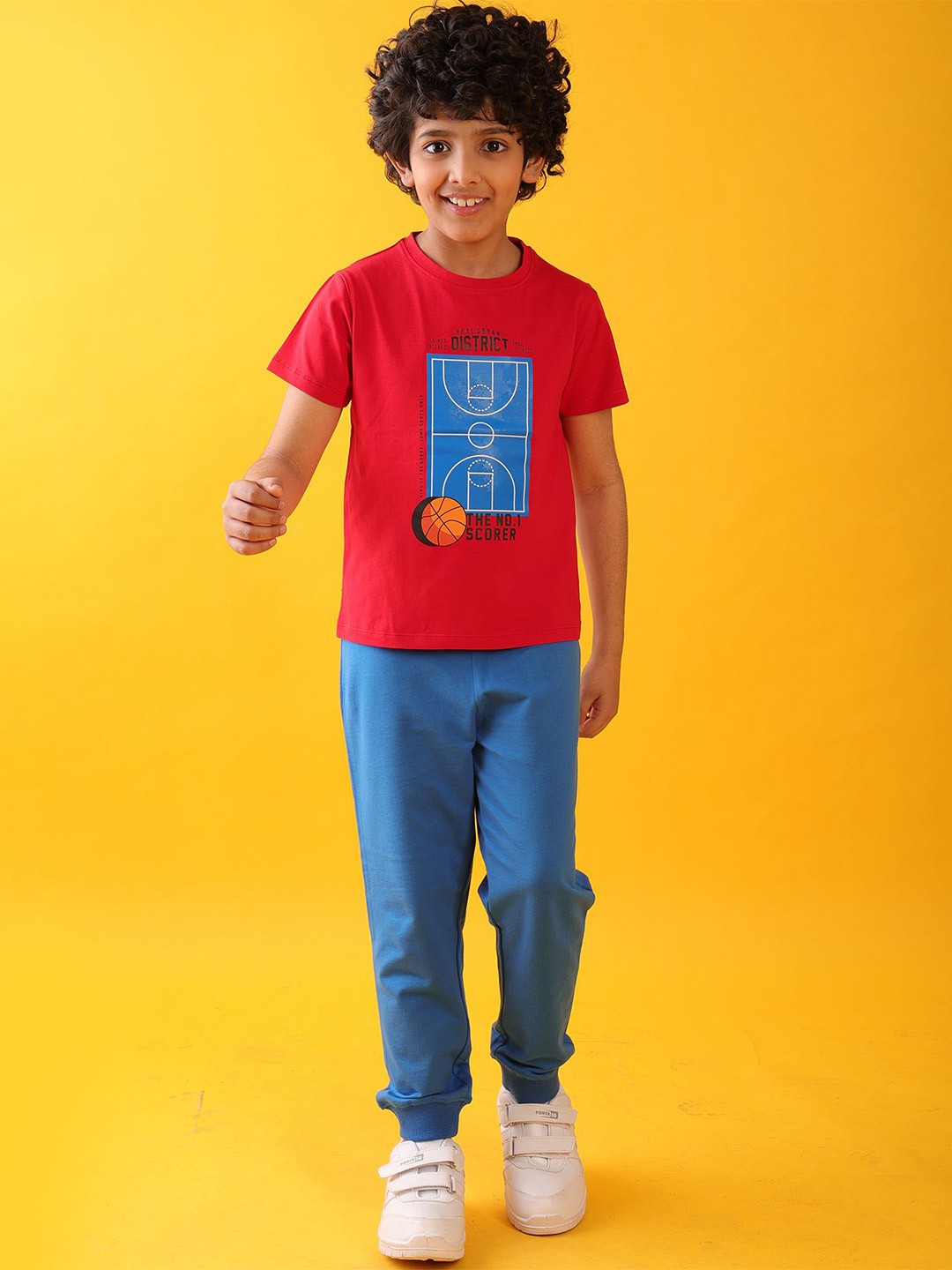 

Anthrilo Boys Scorer Royal Summer T-Shirt With Jogger Set, Red