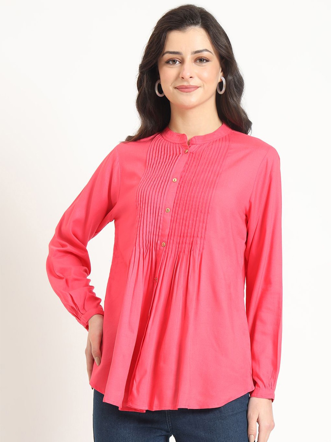 

KALINI Mandarin Collar Top, Peach